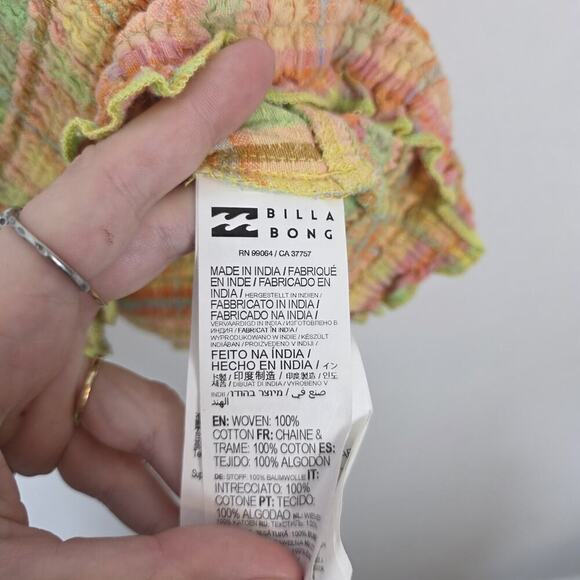 Billabong Pink Yellow Orange Green Plaid Set Me Up Cropped Summer Cami Size S - Picture 6 of 9